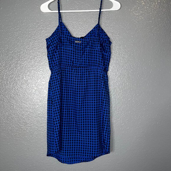 Roxy Blue Black Checkered Slip Dress Women’s XS Adjustable Strap Casual - Picture 2 of 8